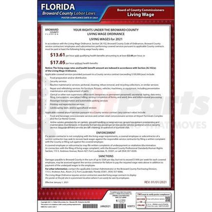 63073 by JJ KELLER - Florida / Broward County Living Wage Poster - Laminated Poster