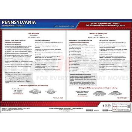 63078 by JJ KELLER - Pennsylvania / Philadelphia Fair Workweek Poster - Laminated Poster