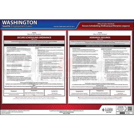 63079 by JJ KELLER - Washington / Seattle Secure Scheduling Ordinance Poster - Laminated Poster