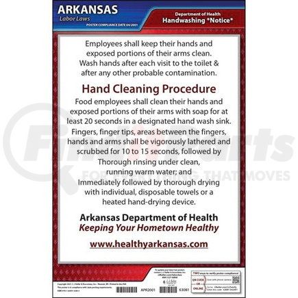63081 by JJ KELLER - Arkansas Hand Washing Poster - Laminated Poster