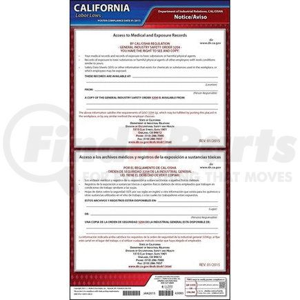 63083 by JJ KELLER - California Access to Employee Exposure and Medical Records Poster - Laminated Poster
