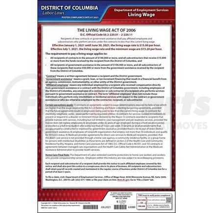 63089 by JJ KELLER - District of Columbia Living Wage Ordinance Poster - Laminated Poster