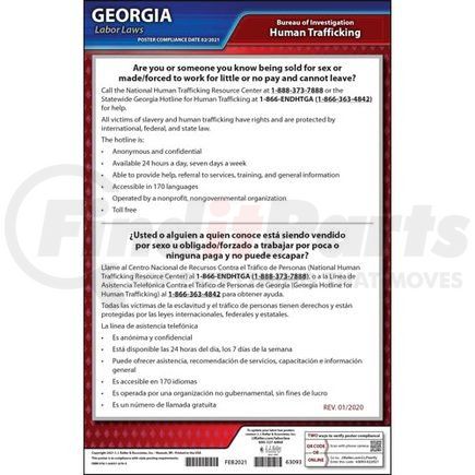 63093 by JJ KELLER - Georgia Human Trafficking Poster - Laminated Poster