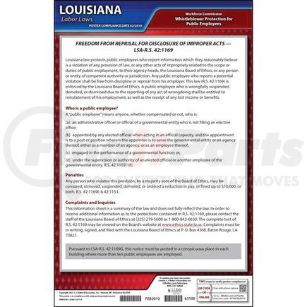 63100 by JJ KELLER - Louisiana Whistleblower Poster - Laminated Poster