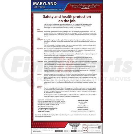 63103 by JJ KELLER - Maryland Workplace Safety & Health for Public Employees Poster - Laminated Poster