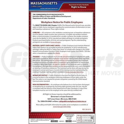 63104 by JJ KELLER - Massachusetts Right to Know Poster - Laminated Poster