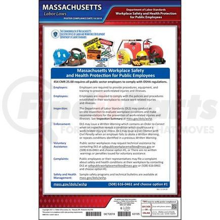 63105 by JJ KELLER - Massachusetts Workplace Safety & Health for Public Employees Poster - Laminated Poster
