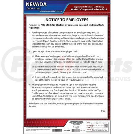 63110 by JJ KELLER - Nevada Tipped Employee Poster - Laminated Poster