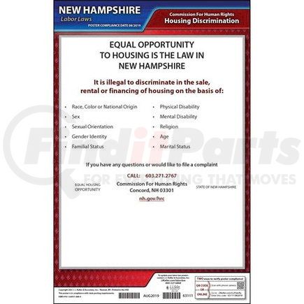 63111 by JJ KELLER - New Hampshire Fair Housing Poster - Laminated Poster