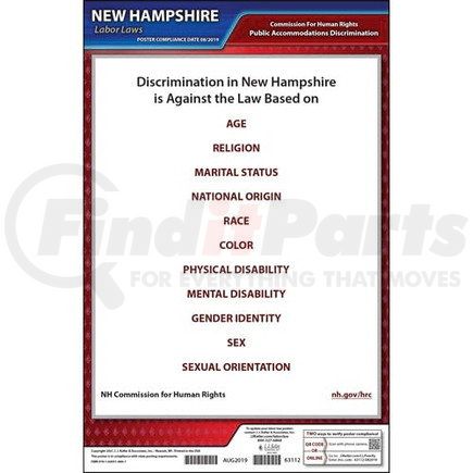 63112 by JJ KELLER - New Hampshire Public Accommodation Discrimination Poster - Laminated Poster