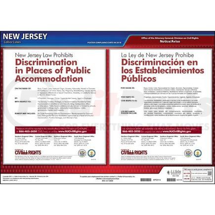 63114 by JJ KELLER - New Jersey Discrimination in Public Accommodations Poster - Laminated Poster