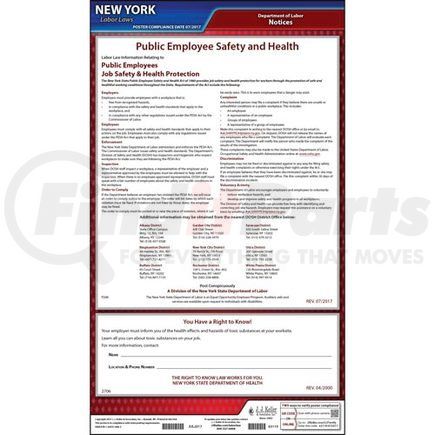 63119 by JJ KELLER - New York Right to Know and Workplace Safety & Health for Public Employees Poster - Laminated Poster