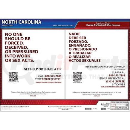 63122 by JJ KELLER - North Carolina Human Trafficking Poster - Laminated Poster