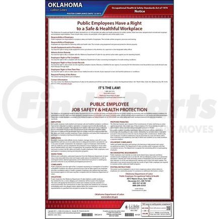 63125 by JJ KELLER - Oklahoma Public Employee Job Safety and Health Protection Poster - Laminated Poster