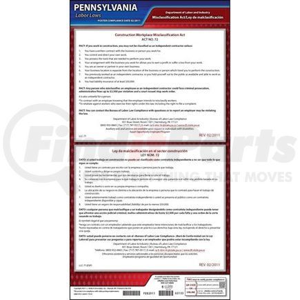 63133 by JJ KELLER - Pennsylvania Construction Workplace Misclassification Act Poster - Laminated Poster
