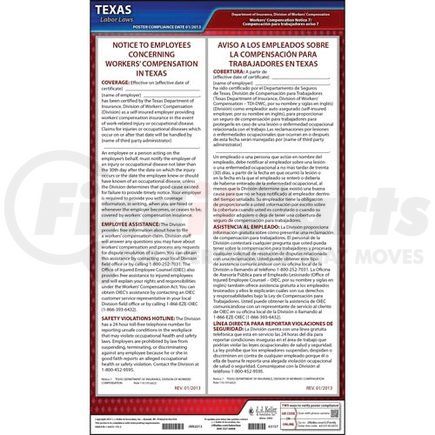63137 by JJ KELLER - Texas Notice 7 Workers' Compensation Coverage (Certified Self-Insurance) Poster - Laminated Poster