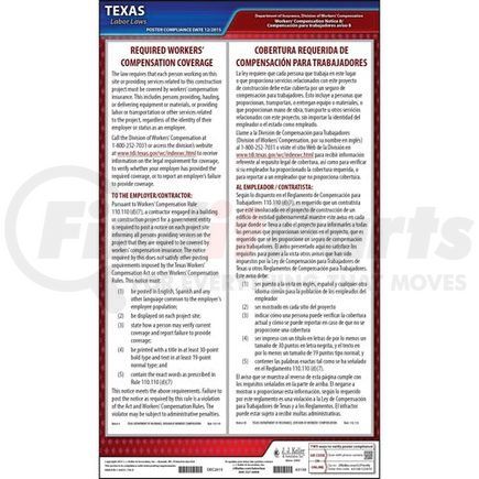 63138 by JJ KELLER - Texas Notice 8 Required Workers' Compensation Coverage Poster - Laminated Poster
