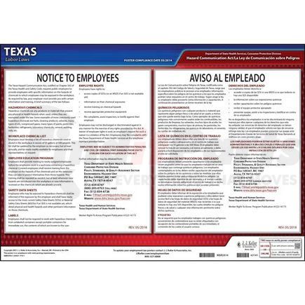 63141 by JJ KELLER - Texas Hazard Communication Act Poster - Laminated Poster