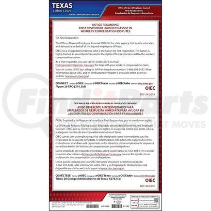 63142 by JJ KELLER - Texas First Responder Liaison Poster - Laminated Poster