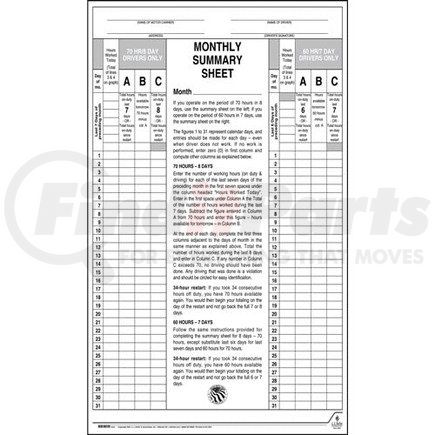 63432 by JJ KELLER - Monthly Log Summary Wall Chart - 24" x 40"