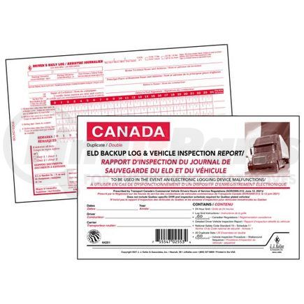 64251 by JJ KELLER - Canadian Bilingual ELD Backup Log with DVIR, 2-Ply, Carbonless - Stock - Stock Log