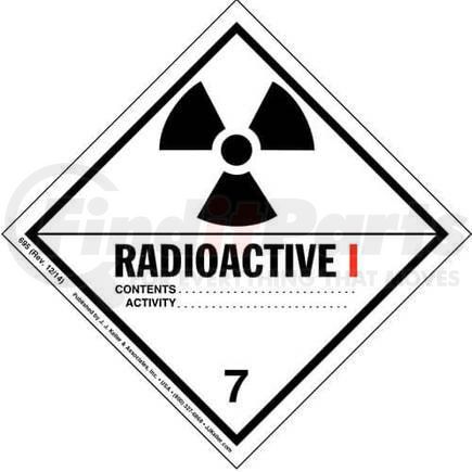 695 by JJ KELLER - Class 7 Radioactive I Labels - Paper, Single Sheet (2 Labels/Sheet)