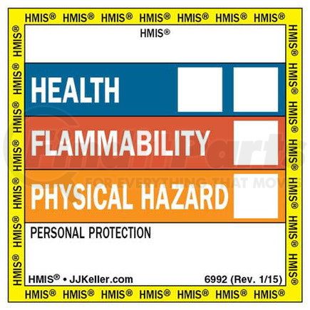 6992 by JJ KELLER - HMIS III Labels - Square - 2" x 2" Roll, Vinyl