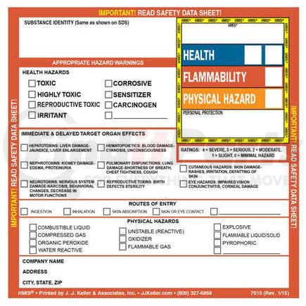7015 by JJ KELLER - HMIS III Hazard Summary Label - 4" x 4" Roll, High Gloss Paper