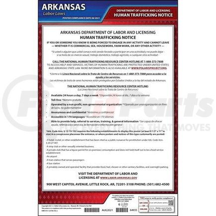 64935 by JJ KELLER - Arkansas Human Trafficking Poster - Laminated Poster