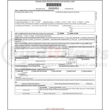 6520 by JJ KELLER - Federal Drug Testing Custody And Control Form