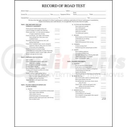 652 by JJ KELLER - Record of Road Test - Single-Ply, 8-1/2" x 11"