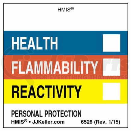JJ Keller 6526 Original HMIS Labels - Without Chronic Hazards Box - 2" x 2" Roll, Vinyl
