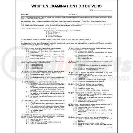 JJ Keller 666 Driver's Written Examination Form - Exam Form