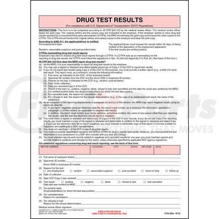 6794 by JJ KELLER - Drug Test Results Form