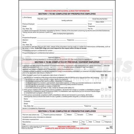 6827 by JJ KELLER - Previous Employer Alcohol & Drug Test Information - Snap-Out Format - Previous Employer Alcohol & Drug Test Information