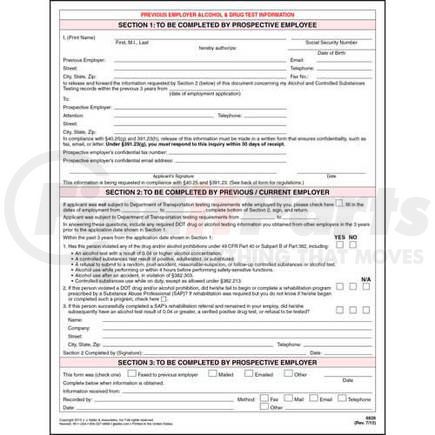 6828 by JJ KELLER - Previous Employer Alcohol & Drug Test Information - Padded Format - Padded format, 8-1/2" x 11"