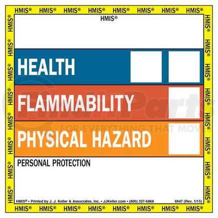 6947 by JJ KELLER - HMIS III Labels - Square - 4" x 4" Roll, Vinyl