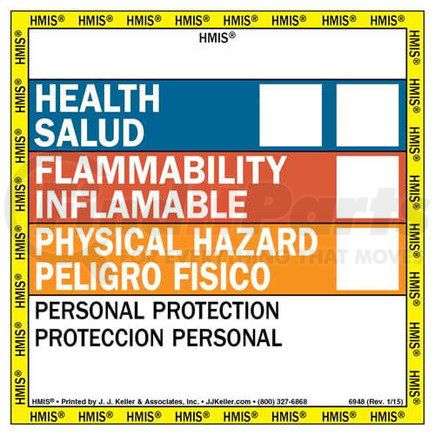 6948 by JJ KELLER - Bilingual HMIS III Label - 4" x 4" Roll, High Gloss Paper