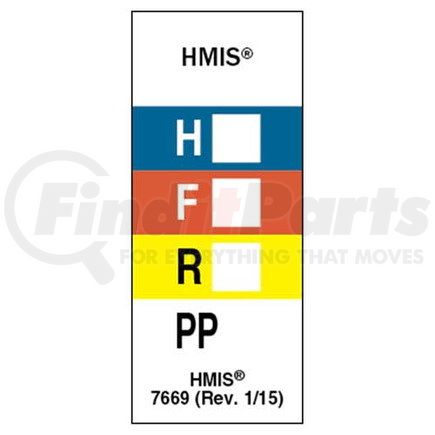 7669 by JJ KELLER - Original HMIS Laboratory Labels - 1/2" x 1-1/4"