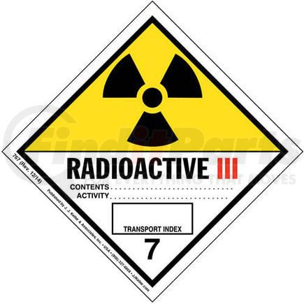 767 by JJ KELLER - Class 7 Radioactive III Labels - Paper, 500 Labels/Roll