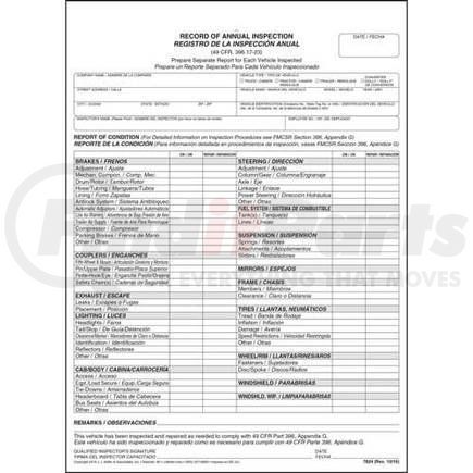 7824 by JJ KELLER - Record of Annual Inspection, Bilingual Form