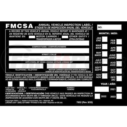 7852 by JJ KELLER - Annual Vehicle Inspection Label - Aluminum w/ Punch Boxes - Bilingual, 6" x 4"