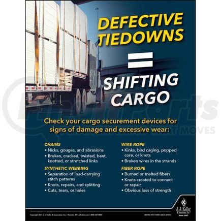 62104 by JJ KELLER - Defective Tiedowns - Shifting Cargo - Transport Safety Risk Poster - Defective Tiedowns - Shifting Cargo
