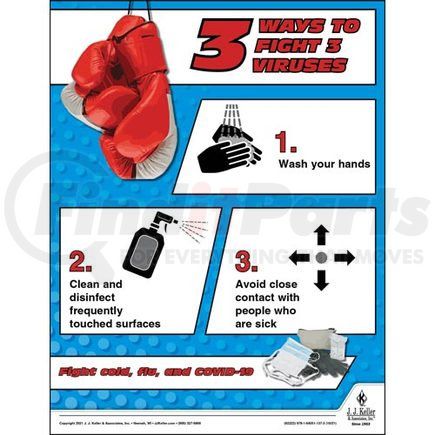 62222 by JJ KELLER - 3 Ways To Fight 3 Viruses - Health & Wellness Awareness Poster - 3 Ways To Fight 3 Viruses