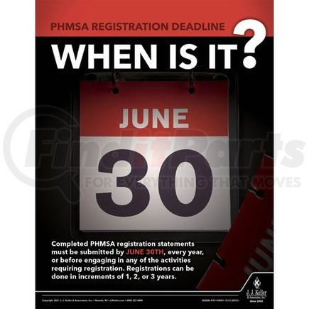 62028 by JJ KELLER - PHMSA Registration Deadline - When Is It - Hazmat Transportation Poster - PHMSA Registration Deadline - When Is It