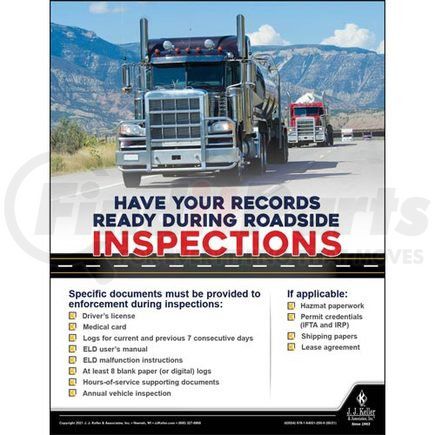 62034 by JJ KELLER - Have Your Records Ready During Roadside Inspections - Transport Safety Risk Poster - Have Your Records Ready During Roadside Inspections