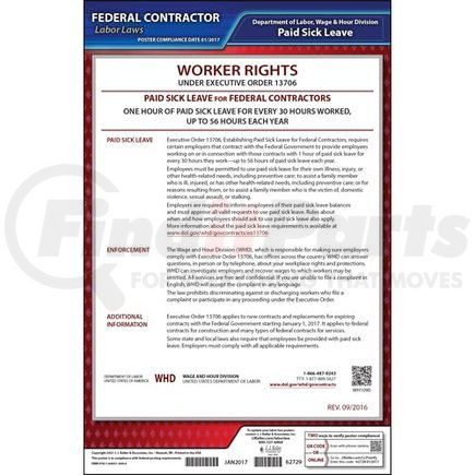 62729 by JJ KELLER - Federal Paid Sick Leave for Contractors Poster - English