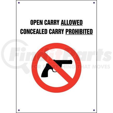 8000423 by JJ KELLER - Kansas: Open Carry Allowed, Concealed Carry Prohibited Sign - Open Carry Allowed Concealed Carry Prohibited