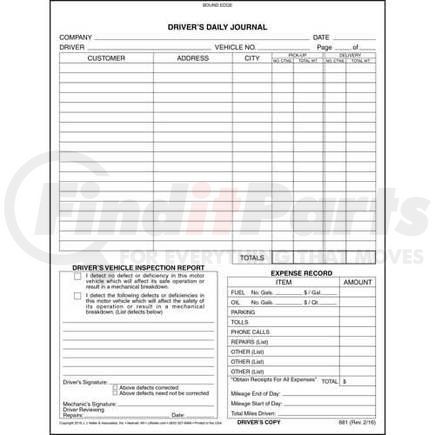 881 by JJ KELLER - Driver's Daily Journal - 2-ply, carbon, 8-1/2" x 10-1/2"