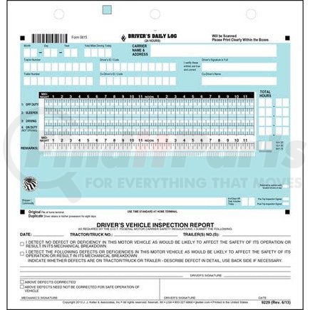 9229 by JJ KELLER - Scannable 2-In-1 Driver's Daily Log, 2-Ply, w/Carbon, Loose-Leaf Format - Stock - Stock Log